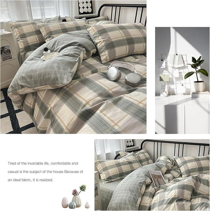 VM VOUGEMARKET Green Gingham Duvet Cover Full Size Simple Farmhouse Style Cotton Boy Men Buffalo Plaid Bedding Set 1 Duvet Cover with 2 Pillowcases