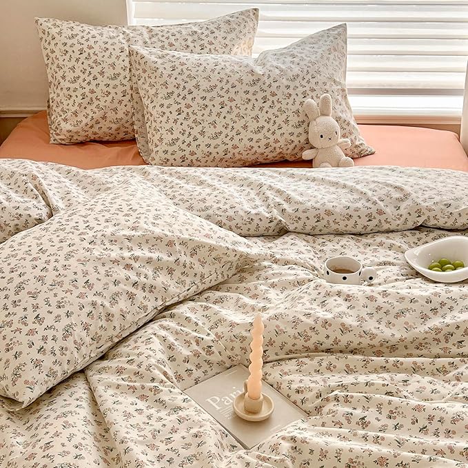 Floral Twin XL Comforter Fluffy Boho Bedding Set Cute Soft Lightweight Down Alternative Bedding Comforter Set Breathable Farmhouse Microfiber Vintage Comforter with 2 Pillowcases