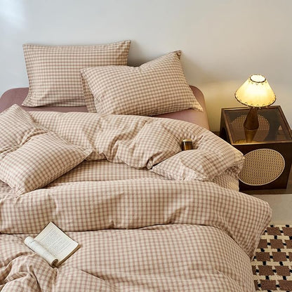 EAVD Vintage Style Pink&Tan Plaid Duvet Cover Twin Soft 100% Washed Cotton Chic Checkered Gingham Bedding Set with 2 Pillowcases Farmhouse Gingham Duvet Cover with Zipper Closure