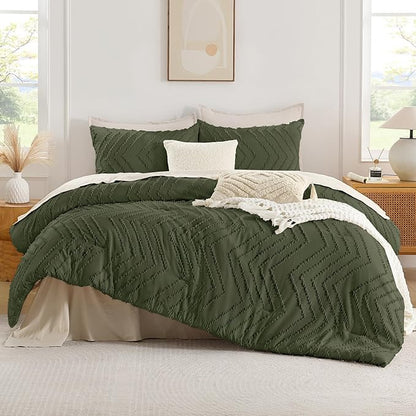 Andency Olive Green Oversized Super King Comforter Set 120x120, Extra Large King Size Comforter Oversize Boho Soft Warm Bedding Comforter Sets, 3 Pieces Aesthetic Chevron Textured Bedding Set