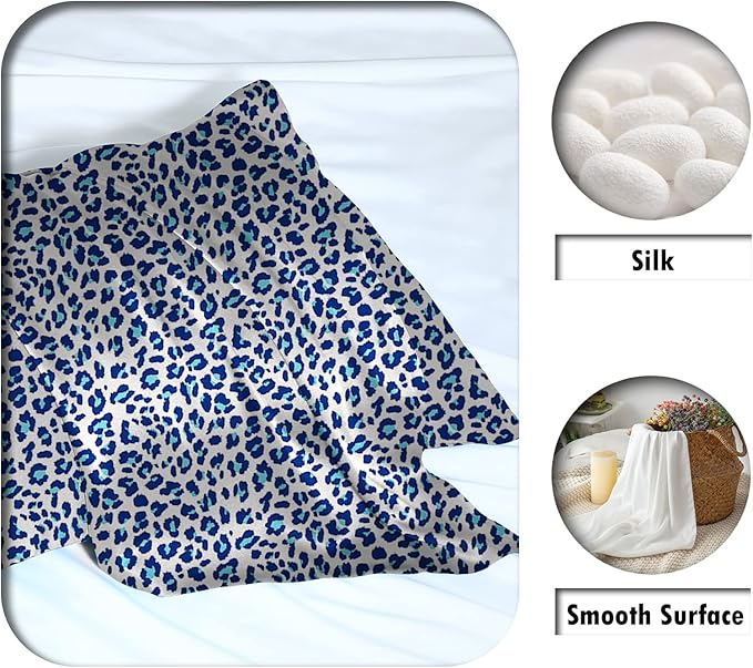 Mulberry Silk Pillowcase for Hair and Skin King Size Leopard Print Silk Pillow Cases with Zipper Soft Breathable Smooth Cooling Silk Pillow Covers for Sleeping (Blue Leopard, 20"X 36",1Pcs)