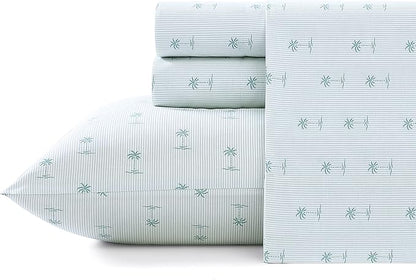 Tommy Bahama - Queen Sheets, Cotton Percale Bedding Set, Crisp & Cool, Stylish Bedding Set (Kaw Palms Blue, Queen)
