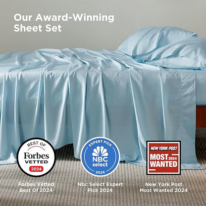Bedsure California King Sheet Sets, Cooling Sheets, Rayon Derived from Bamboo, PureWoven, Breathable & Soft, Deep Pocket Up to 16 Inches, Hotel Luxury Silky Bedding for Hot Sleepers, Aqua