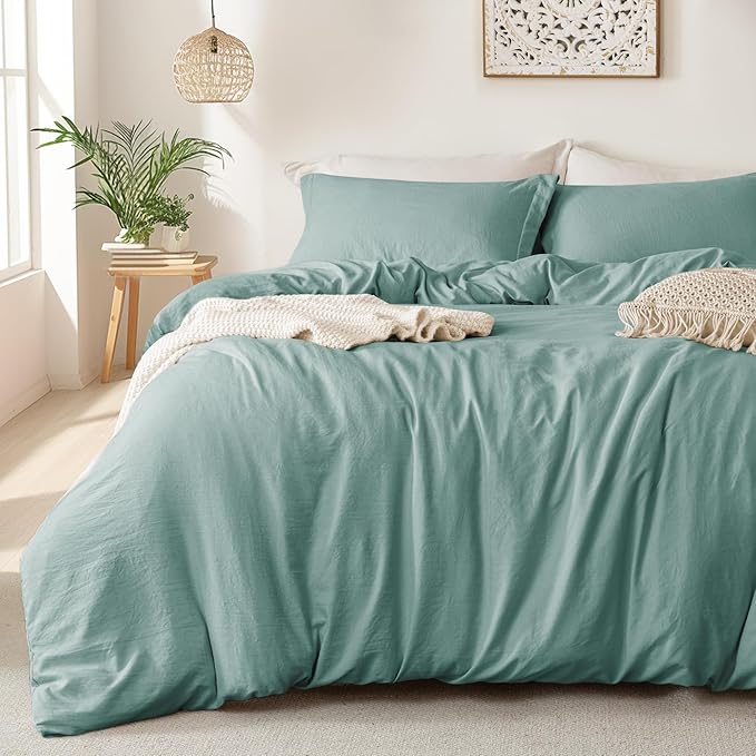 MILDLY Super Soft Duvet Cover 2pcs - 100% Washed Microfiber Grayish Teal Comforter Cover Set with Zipper Closure & Corner Ties (No Comforter)
