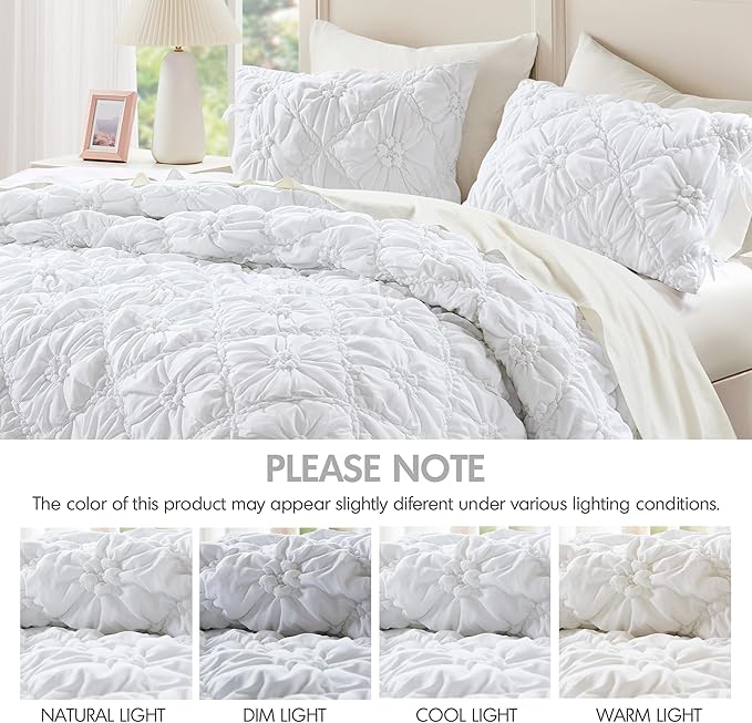 Intelligent Design Twin Comforter Set – White Lily Puffy Floral Shabby Chic Boho Bedding for Girls, Ultra-Soft, Lightweight & All-Season, Twin