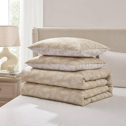 Nestl Full Size Comforter Sets - Oatmeal Bed in a Bag Full Size, 3 Pieces Reversible Bed Set, Soft Floral Bedding Set, All Season Botanical Comforters with Pillow Shams
