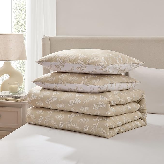 Nestl King Size Comforter Set - Oatmeal Bed in a Bag King Size, 3 Pieces Reversible Bed Set, Soft Floral Bedding Set, All Season Botanical Comforters with Pillow Shams