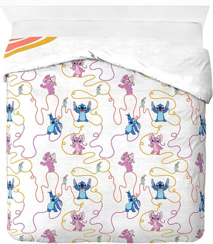 Jay Franco Duvet Cover Set – 3 Piece Comforter Cover and Sham Set, Super Soft Cozy Kids Bedding (Insert Not Included) White - Lilo and Stitch, Full