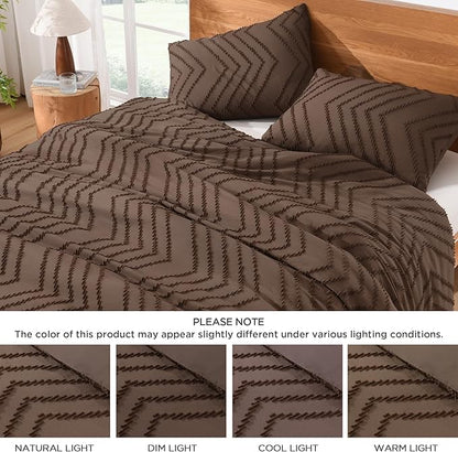 Litanika Oversized King Comforter Set Super King Size 120x120, 3 Pieces Brown Chevron Tufted Solid Bedding Comforter Sets, Fluffy Bed Set