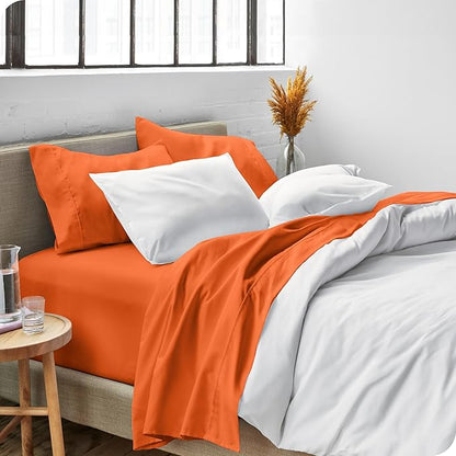 Bare Home Queen Sheet Set - 1800 Ultra-Soft Microfiber Queen Bed Sheets - Double Brushed - Deep Pockets - Easy Fit - 4 Piece Set - Bedding Sheets & Pillowcases (Queen, Orange)