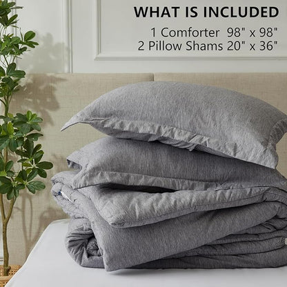 CozyLux Oversized Queen Comforter Set, 3 Pieces 98x98 Grey Soft Luxury Cationic Dyeing Bedding Set All Season, Gray Breathable Lightweight Bed Sets with 1 Down Alternative Comforter and 2 Pillow Shams