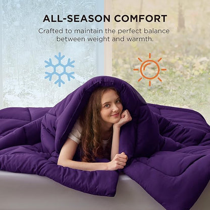 Bedsure Comforter Duvet Insert - Quilted Comforters Queen Size, All Season Duvet, GentleSoft Down Alternative Bedding Blanket, with 8 Tabs, Gifts for Women/Men, Purple, Queen 88 x 88 Inches