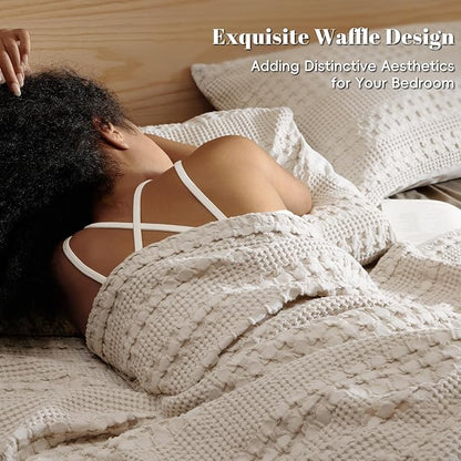 PHF 100% Cotton Waffle Weave Blanket King Size for Bed, Soft Lightweight & Breathable for Spring and Summer, All-Season Comfort, Luxury Aesthetic Blanket for Home Decor, 108"x90", Light Taupe/Oatmeal