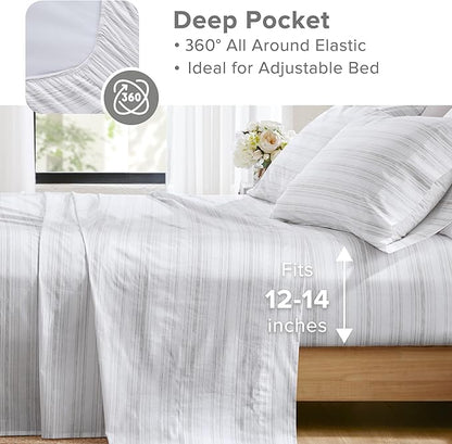 Comfort Spaces 100% Cotton Sheets Twin, Breathable, Naturally Cool Cotton Sheets, Soft Cotton Bed Sheets with 12" Elastic Pocket Fits up to 14" Mattress, All Seasons Sheet Set, Good Vibes Grey 3 Piece