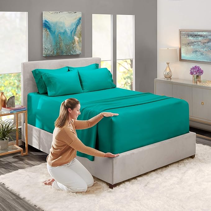 Hearth & Harbor Extra Deep Pocket Sheets - Fits Mattress 18-24 Inches Deep - Extra Deep Pocket California King Size - 6 Piece Cal King Sheets - Cal King, Teal