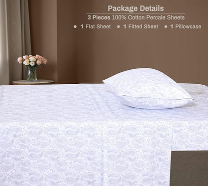 ZOYER 100% Cotton Sheets – Twin XL Size Percale Bedding, Cooling & Breathable, Durable with a Crisp, Soft & Comfortable Feel, 16" Deep Pocket, 3-Piece Set, Paisley Imprint