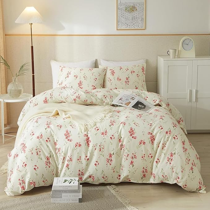 HighBuy Twin XL Comforter Set Pink Floral Boho Twin Extra Fit Comforter Set for College Boho Chic Flower Bedding Set All Season Farmhouse Lightweight Microfiber Comforters with 2 Pillowcases