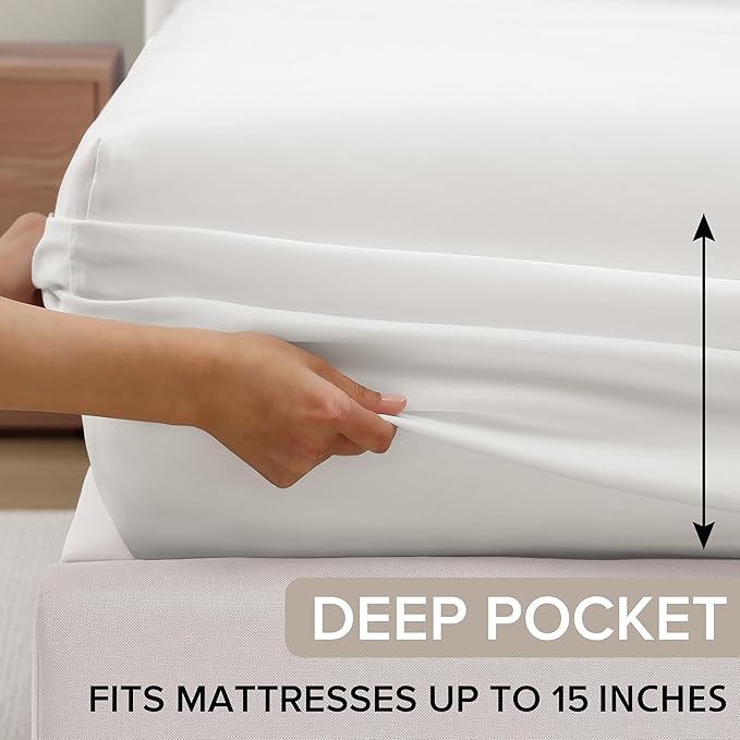 UGG Hedi Split King Sheet Set 5-Piece Luxury Cooling Sheets Deep Pockets Premium Bedding with 2 Shams Hypoallergenic Machine Washable Soft Lightweight Bed Set for Adjustable Bed, Split King, White