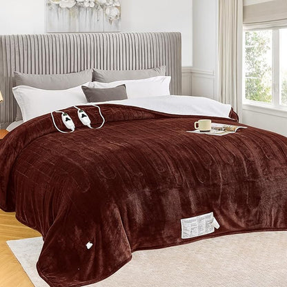 greenoak Heated Blanket Electric Queen Size 84"X90" Dual Control, Heating Blankets with 10 Levels 8 Hours Auto-Off, Soft Flannel Sherpa Fluffy House Warming Gifts for Grandma Seniors Mom,Mocha