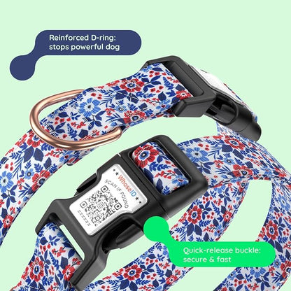 Airtag Dog Collar,with Waterproof airtag Holder，Original Stylish Cute Pattern Design.QR Code ID Buckle，Comfortable Soft Cotton for Small Medium Large Dogs