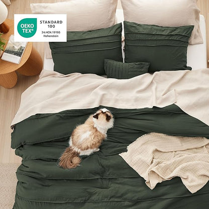 Bedsure Olive Green Oversized King Size Comforter Set - 4 Pieces Pinch Pleat Bed Set, Down Alternative Bedding Sets for All Season, 1 Comforter, 2 Pillowcases, 1 Decorative Pillow