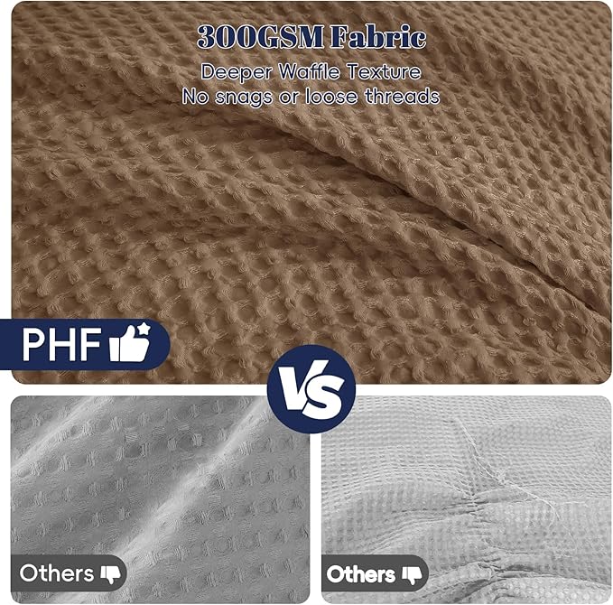 PHF Ultra Soft Waffle Weave Comforter Set King Size, 3 Pieces Lightweight Breathable Comfy Bedding Set, Comfy Textured 1 Comforter with 2 Pillow Shams, Mocha