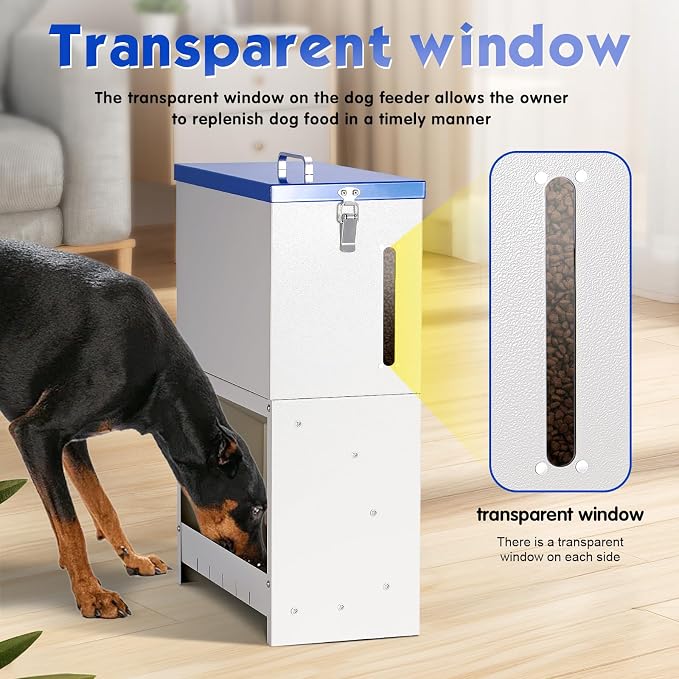 Automatic Dog Feeder Large Breed, Outdoor Dog Feeder for Large Dogs, Large Capacity Automatic Gravity Dog Feeder Suitable for Small, Medium, and Large Dog Breeds (Blue)