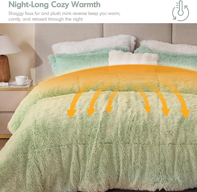 Intelligent Design Malea Shaggy Comforter Set, Long Faux Fur Cozy Down Alternative, Modern Casual Ultra Soft All Season Fluffy Bedding with Matching Sham, Twin/Twin XL, Aqua 2 Piece