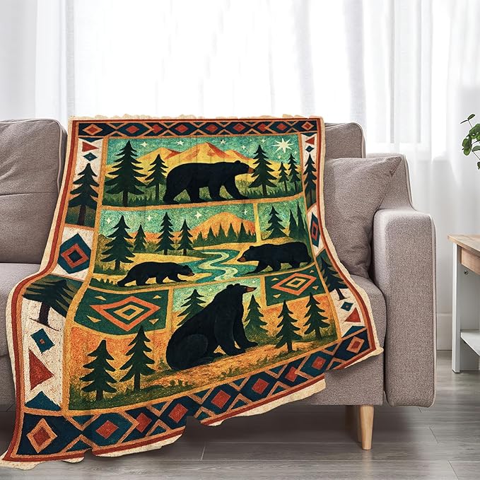 Cabin Bear Blanket Super Soft Warm Fluffy Fleece Flannel Animal Throw Blanket Cozy Fuzzy Plush Stuff Bedding Blankets Gifts for Women Kids Boys Girls Adults 80"X60"