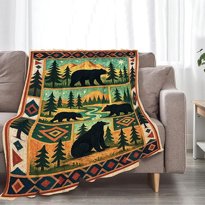 Cabin Bear Blanket Super Soft Warm Fluffy Fleece Flannel Animal Throw Blanket Cozy Fuzzy Plush Stuff Bedding Blankets Gifts for Women Kids Boys Girls Adults 80"X60"