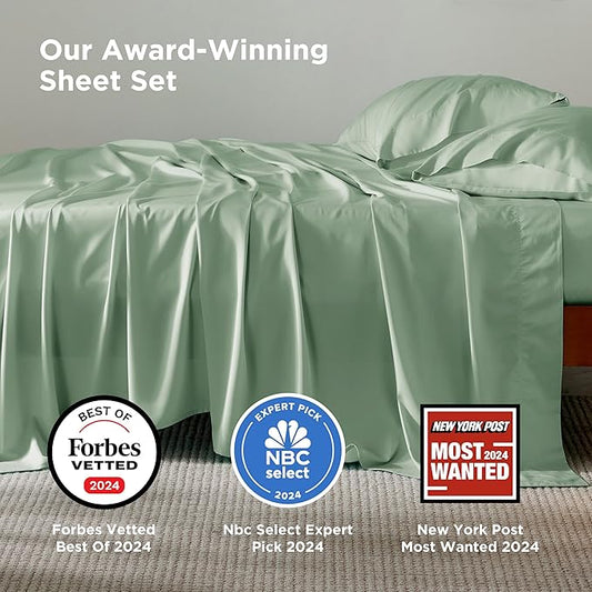 Bedsure Full Size Bed Sheets, Cooling Sheets, Rayon Derived from Bamboo, PureWoven, Breathable & Soft, Deep Pocket Up to 16 Inches, Hotel Luxury Silky Bedding for Hot Sleepers, Sage Green