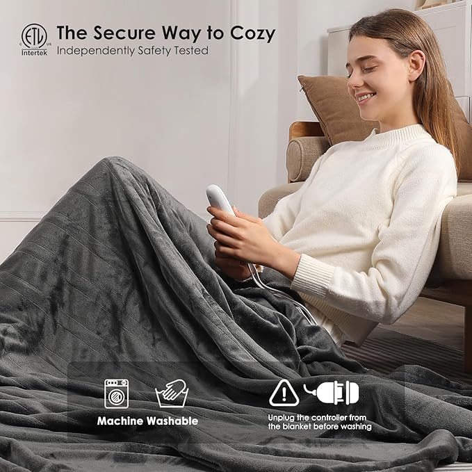 Heated Blanket King Size Electric Blanket 100''X90'' - Fast Heating Blanket Ultra Soft Flannel, Dual Controllers with 5 Heat Levels & 10 Hrs Timer, Machine Washable King Heated Blanket, Dark Gray
