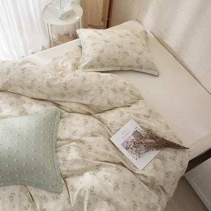 VM VOUGEMARKET Cotton Duvet Cover Set King,Grey Green Flower Duvet Cover Matching 2 Pillow Shams,Aesthetic Garden Style Bedding Set for Girls Women- 104"x90",Grey Green