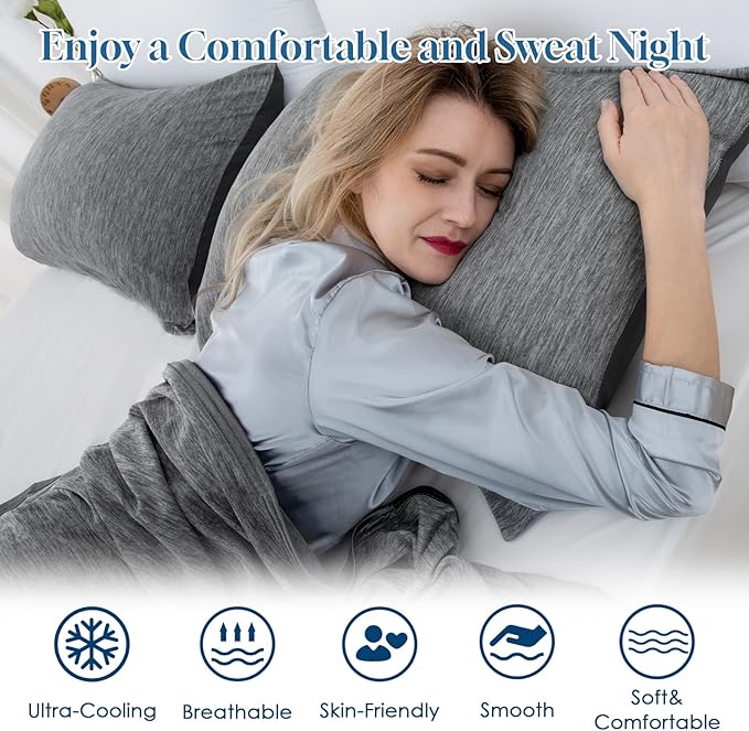 CHOSHOME Cooling Pillow Cases Zipper Pillow Covers Q-Max > 0.45 Zippered Pillowcases for Hot Sleepers, Soft, Breathable, Skin-Friendly, 4 Pack (King, 20"x36", Black)