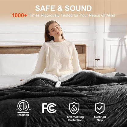Electric Blanket Queen Heated Blanket - Heating Blanket Queen Size Soft Plush Sherpa with Dual Controllers, 5 Heating Level & 10 Hour Auto Off, ETL Certified, Warm Gifts for Grandma(Charcoal Grey)