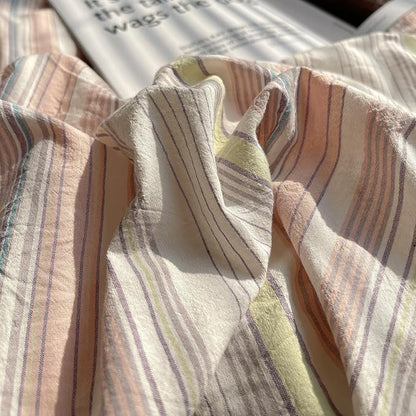 EAVD Pink Blue Yellow Striped Duvet Cover King Soft Washed Cotton Bedding Set 3 Pieces Pinstriped Bedding Set with 2 Pillowcases Reversible Farmhouse Geometric Pattern Duvet Cover with Zipper