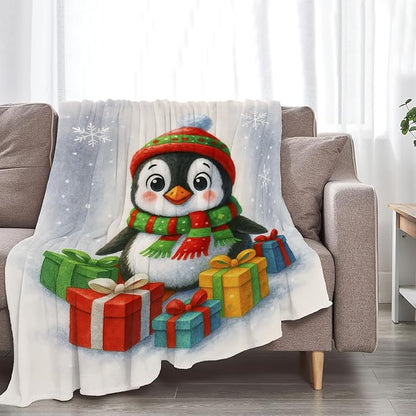 Christmas Penguin Blanket Super Soft Warm Fluffy Fleece Flannel Animal Throw Blanket Cozy Fuzzy Plush Stuff Bedding Blankets Gifts for Women Kids Boys Girls Adults 60"X50"