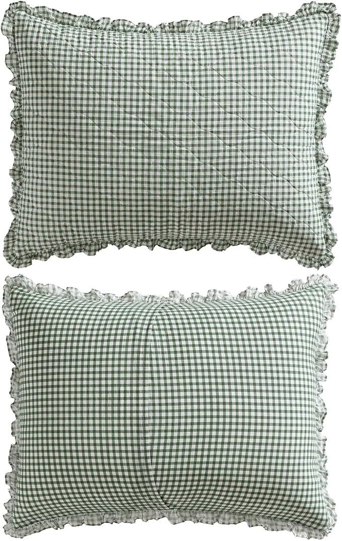 Laura Ashley - King Quilt Set, Pre-Washed Cotton Bedding with Matching Sham, Lightweight for Year Round Use, Oeko-Tex Certified (Gracies Gingham Green)