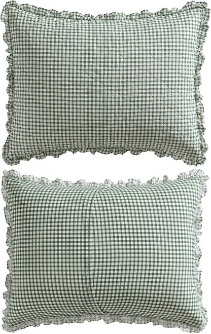 Laura Ashley - Twin Quilt Set, Pre-Washed Cotton Bedding with Matching Sham, Lightweight for Year Round Use, Dorm Essentials, Oeko-Tex Certified (Gracies Gingham Green)