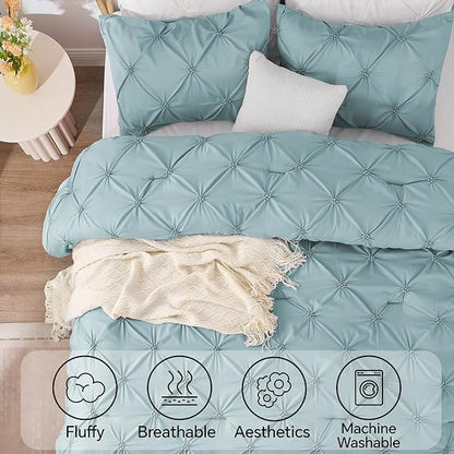 BEDELITE Dusty Blue Twin Comforter Set - 2 Peices Boho Pintuck Bedding Comforter Sets, Lightweight Soft & Warm Twin Bedding Sets with 1 Pillowcase for All Season