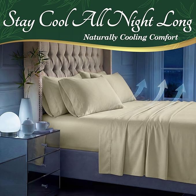 DECOLURE 100% Viscose Derived from Bamboo Sheets Twin Size - Luxury 4 Pc Naturally Cooling Sheets, Ultra Soft Bed Set - Deep 17" Pockets, Durable Double Stitching, Oeko Tex Standard (Creme)