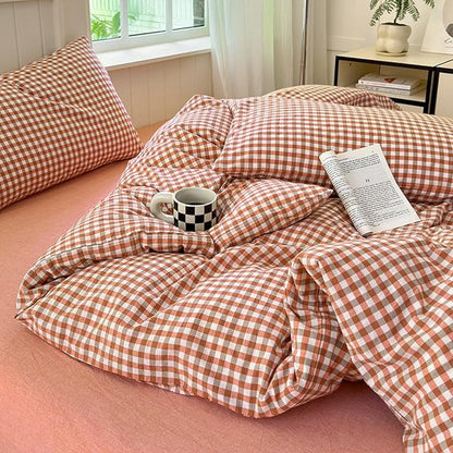 LifeTB Twin XL Comforter Set Red Orange Gingham Comforter with 2 Pillowcases Modern Style Grid Plaid Comforter Set Fluffy Soft Lightweight Gingham Bedding Set Fluffy Checkered Comforter Twin XL