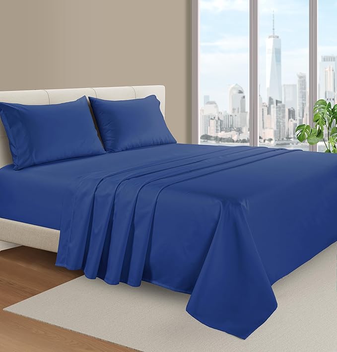 LANE LINEN 100% Egyptian Cotton King Size Deep Pocket Sheet Sets, Soft & Comfy Natural Cooling Mercerized Cotton King Size Sheets Set 15" Deep Pocket - Set Sail
