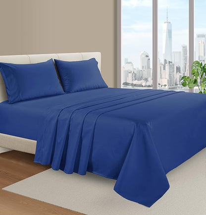 LANE LINEN 100% Egyptian Cotton King Size Deep Pocket Sheet Sets, Soft & Comfy Natural Cooling Mercerized Cotton King Size Sheets Set 15" Deep Pocket - Set Sail