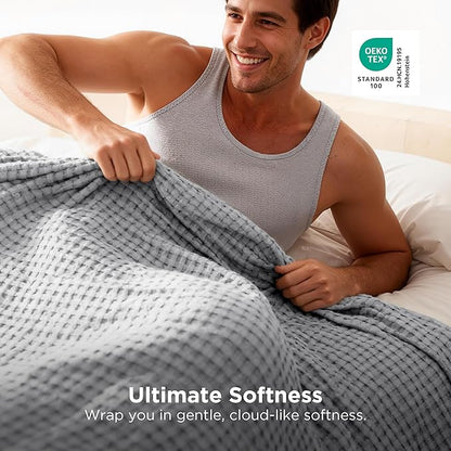 Bedsure Cooling Cotton Waffle Weave Blanket - Lightweight Breathable Blanket of Rayon Derived from Bamboo for Hot Sleepers, Luxury Throws for Bed, Couch and Sofa, Grey, 50x70 Inches