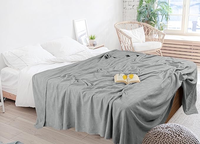 Utopia Bedding Cool Grey 100% Cotton Blanket [Twin Size - 90x72 Inch] Lightweight, Soft and Breathable Thermal Blanket for All Seasons