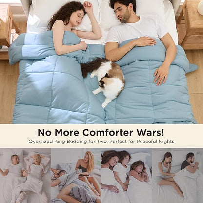 Bedsure Comforter Duvet Insert - Quilted Comforters Oversized King, All Season Duvet, GentleSoft Down Alternative Bedding, with 8 Tabs, Gifts for Women/Men, Light Spa Blue, Oversized King 116x98Inche