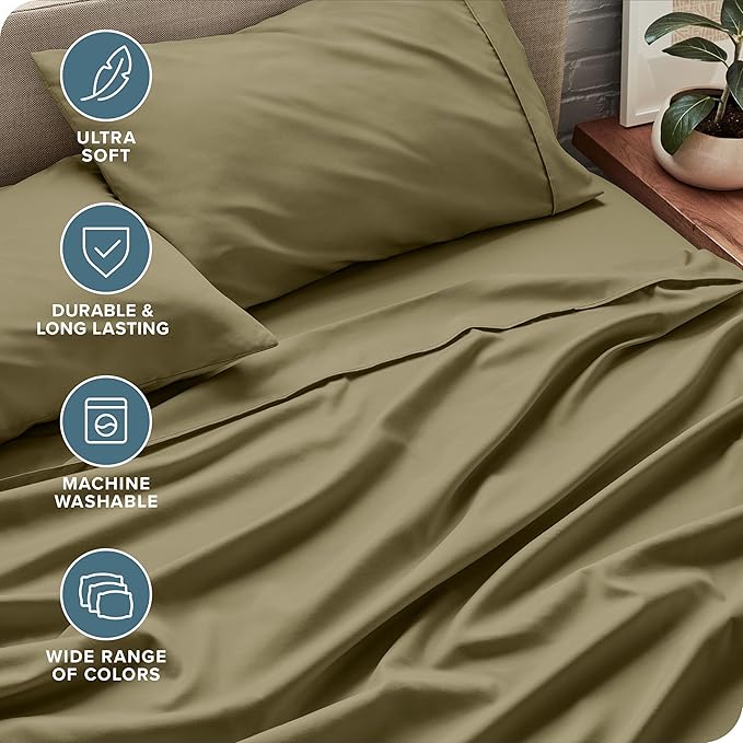 Bare Home King Sheet Set - 1800 Ultra-Soft Microfiber King Bed Sheets - Double Brushed - Deep Pockets - Easy Fit - 4 Piece Set - Bedding Sheets & Pillowcases (King, Olive)