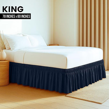Utopia Bedding King Elastic Bed Ruffle - Easy Wrap Around Ruffle - Microfiber Bed Skirt with Adjustable Buckle & Elastic Belt, 16 Inch Tailored Drop - Hotel Quality Bedskirt, Fade Resistant (Navy)