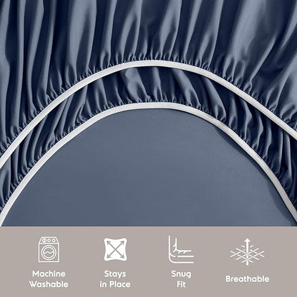 Nestl Full XL Sheet Set - Luxury 1800 Ultra-Soft Microfiber Full Extra Long Bed Sheets - Double Brushed - Deep Pockets - Easy Fit - 4 Piece Set - Bedding Sheets & Pillowcases (Full XL, Navy Blue)